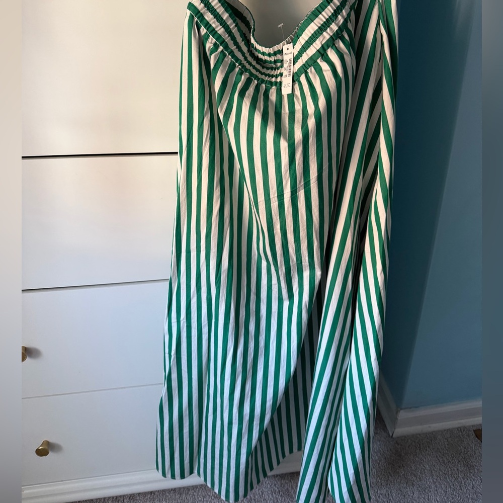 Madewell NWT Green and white striped poplin 100% cotton midi skirt - Picture 5 of 8